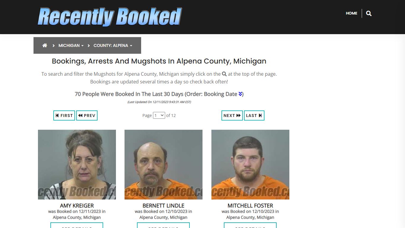 Recent bookings, Arrests, Mugshots in Alpena County, Michigan